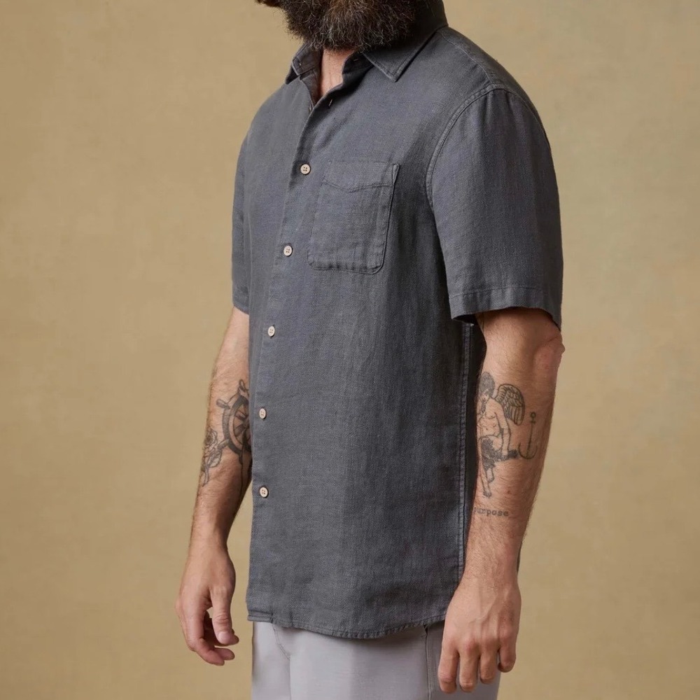 Faherty Brand Short-Sleeve Palma Linen Shirt - Washed Black Basketweave